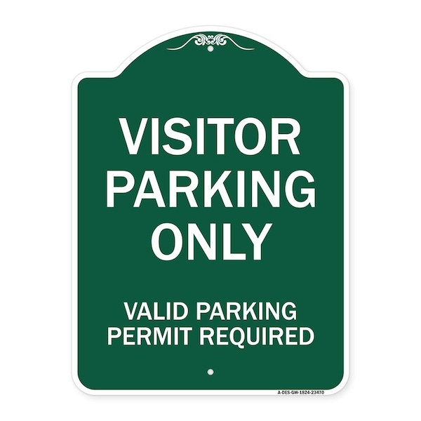 Parking Area Visitors Parking Only Valid Parking Permit Required, Green & White, A-DES-GW-1824-23470